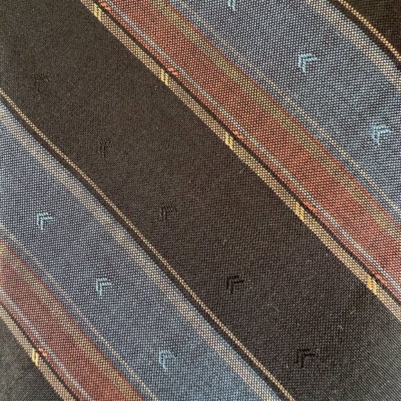 Vintage Damon Silk Tie Black Blue Rust Striped 56in Length Union Made in the US - Picture 2 of 6